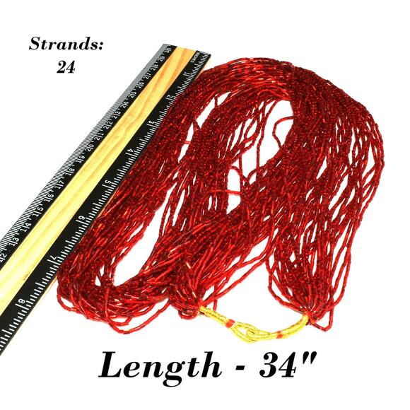 Vintage Bohemian Red Glass Bugle Bead Necklace, 24 Strands, No Clasp, 1970s - Picture 5 of 10